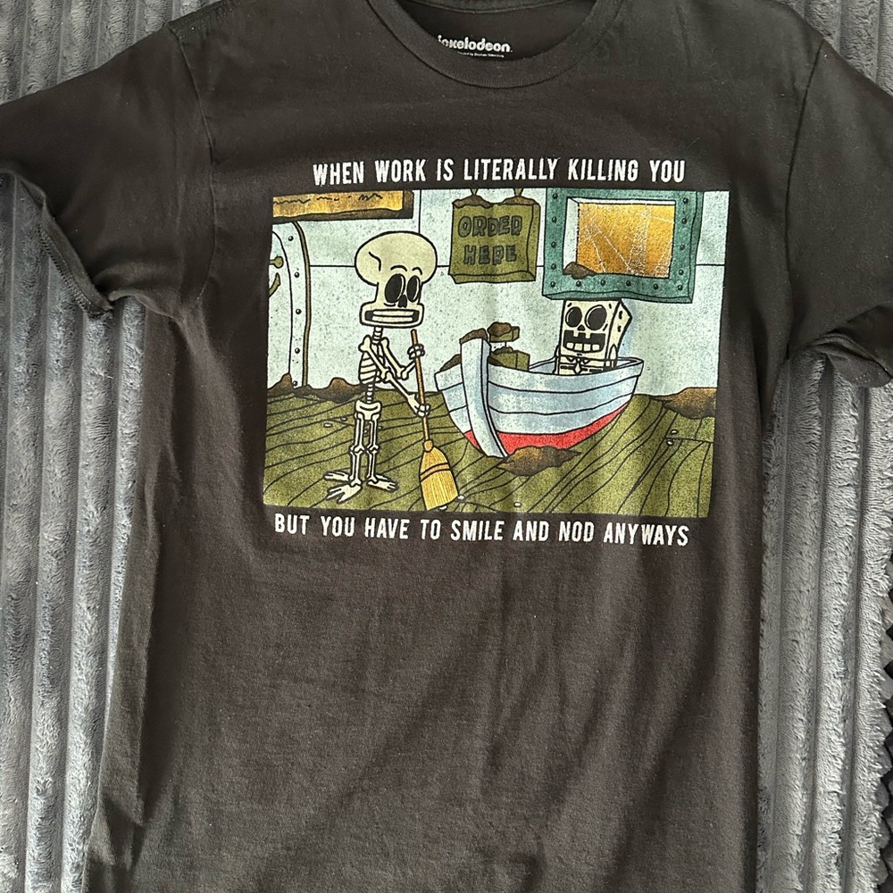 Nickelodeon Black T-Shirt with Skeleton Graphic